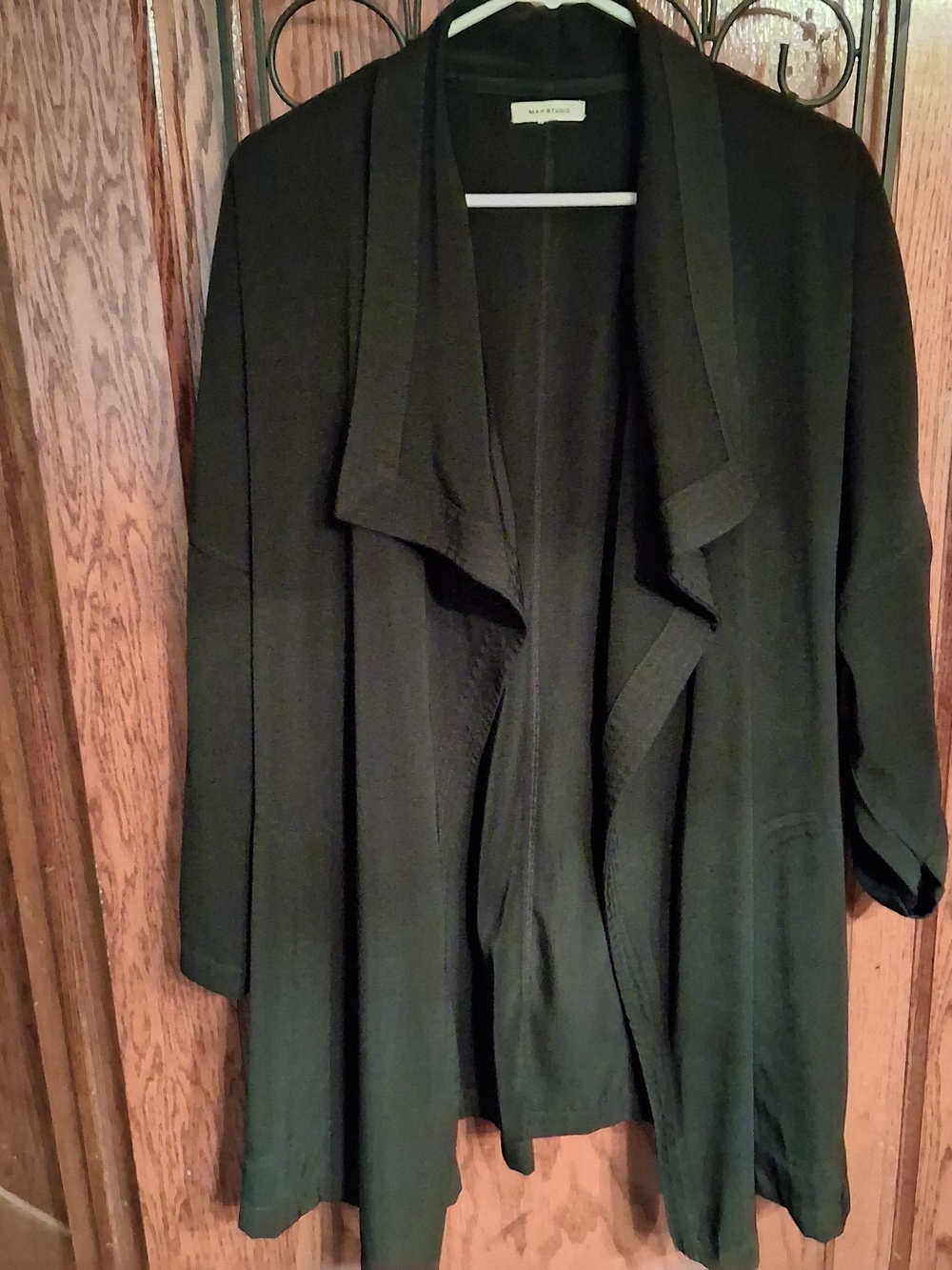 Max Studio Black Open-Front Draped Cardigan